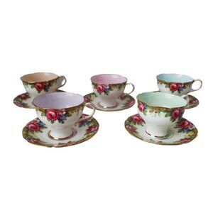 Vintage Paragon Tapestry Demitasse Tea Cup & Saucer Set Double Warrant Pastel